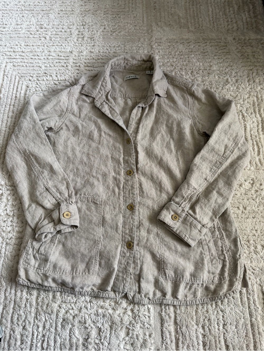 Orvis Beige Utility Chore Jacket | Linen Cotton Workwear